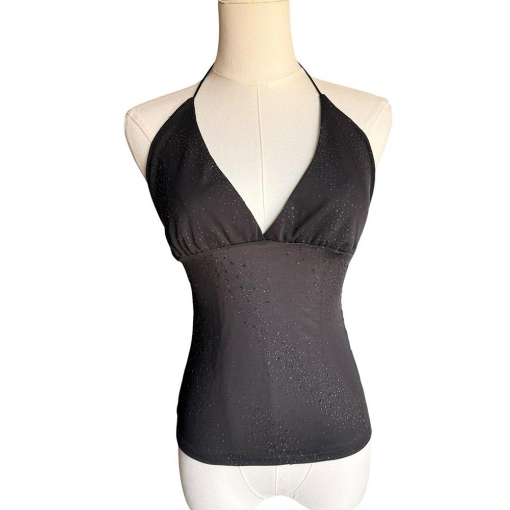 Touch 9 Black halter top with subtle glittery speckles.